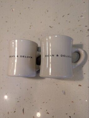 Dean & Deluca White Ceramic Coffee Mugs Set of 2 Café Style